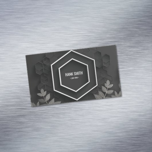六角エレガント銀ボタニカルブラック マグネット名刺 (インサイチュ)