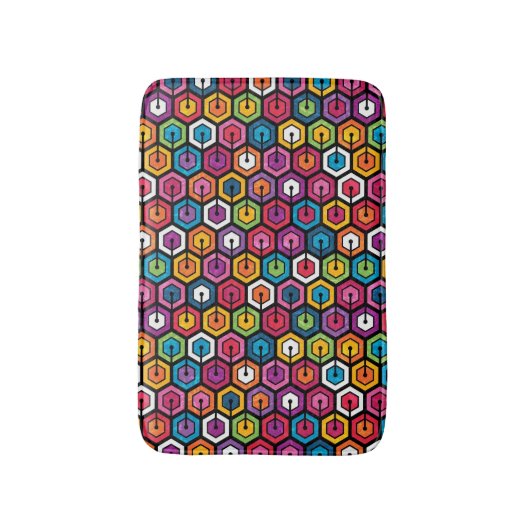 六角カラフル形の幾何学模様 バスマット (正面縦)