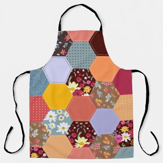 六角カラフル花キルティングデザイン エプロン (正面)