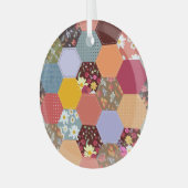 六角カラフル花キルティングデザイン ガラスオーナメント (正面左)