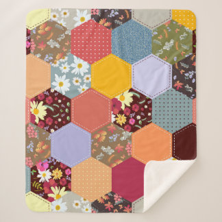 六角カラフル花キルティングデザイン シェルパブランケット
