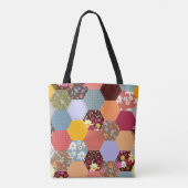 六角カラフル花キルティングデザイン トートバッグ (裏面)