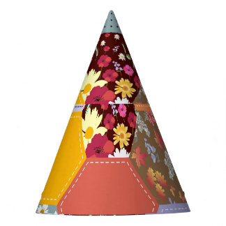 六角カラフル花キルティングデザイン パーティーハット