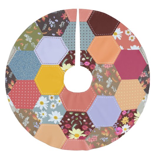 六角カラフル花キルティングデザイン ブラッシュドポリエステルツリースカート (正面)