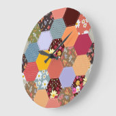 六角カラフル花キルティングデザイン ラージ壁時計 (傾斜)