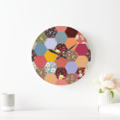 六角カラフル花キルティングデザイン ラージ壁時計 (ホーム)