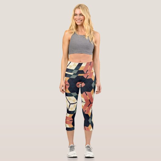 六角カラフル角幾何学模様 カプリレギンス (正面)