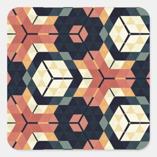 六角カラフル角幾何学模様 スクエアシール (正面)