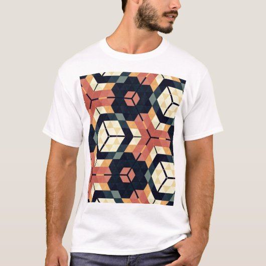 六角カラフル角幾何学模様 Tシャツ (正面)