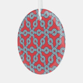 六角グリッド、赤い青、幾何学的パターン。 ガラスオーナメント (正面左)