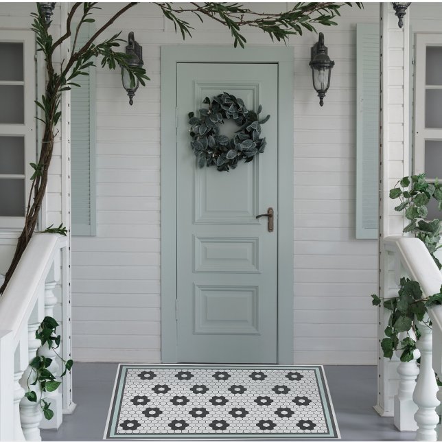 六角タイルデザインミントベビーブルー ドアマット (クリエイターアップロード済み)