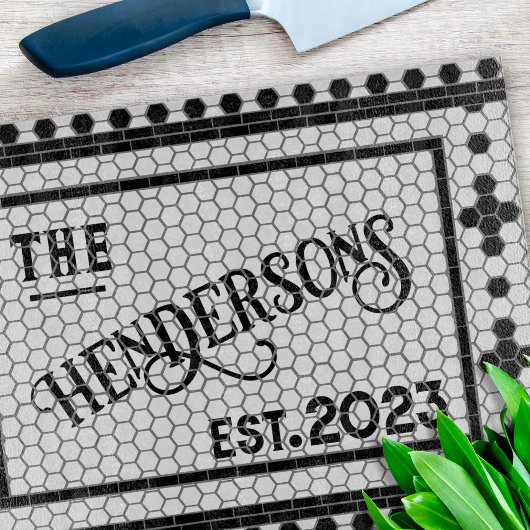 六角タイルプリントパーソナライズされたガラス切断板 カッティングボード