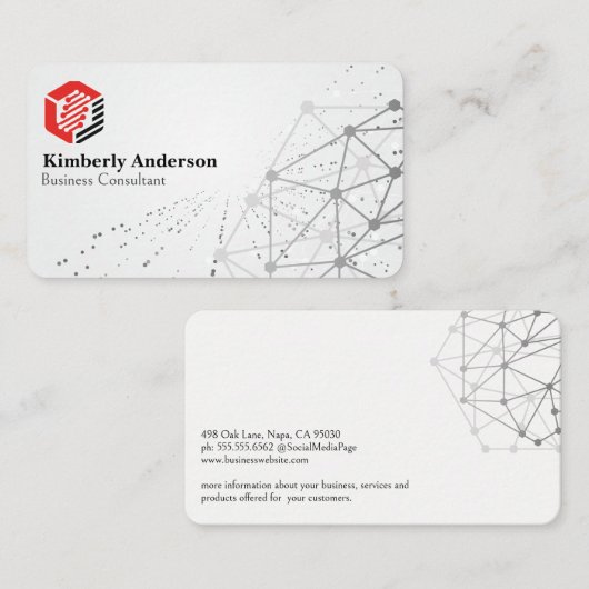 六角テックモダンロゴ | ネットワークの背景 名刺 (正面/裏面)