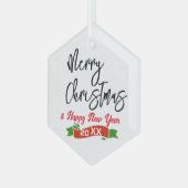 六角パーソナライズされたオーナメントメリークリスマス ガラスオーナメント (正面左)