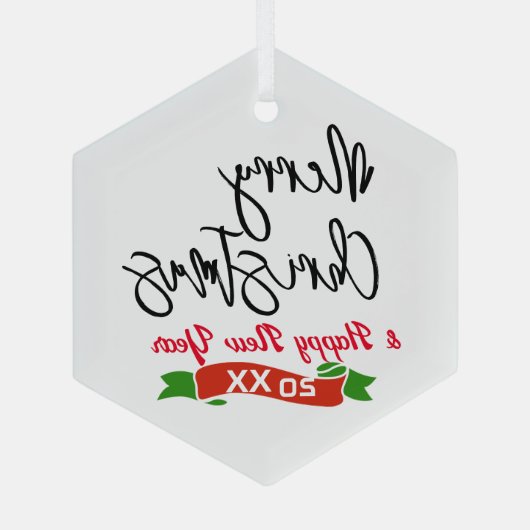 六角パーソナライズされたオーナメントメリークリスマス ガラスオーナメント (裏面)