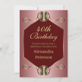 六角ピンクレッドおよび金ゴールド幾何学的誕生日 招待状 (正面)