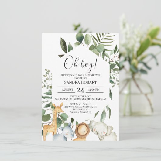 六角フレーム緑サファリベイビーシャワー 招待状 (スタンド正面)