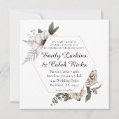 六角フレーム金ゴールド水彩フローラ 招待状 (正面)