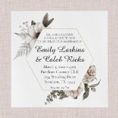 六角フレーム金ゴールド水彩フローラ 招待状