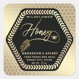 六角ブランチ金ゴールドハチミツ瓶スクエアのシール スクエアシール