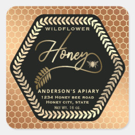 六角ブランチ金ゴールドハチミツ瓶スクエアのシール スクエアシール