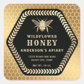 六角ブランチ金ゴールドハチミツ瓶スクエアのシール スクエアシール (正面)