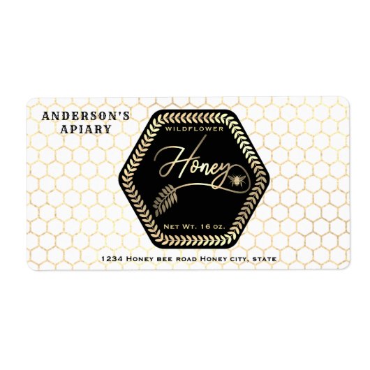 六角ブランチ金ゴールドハチミツ瓶スクエアのシール ラベル (正面)