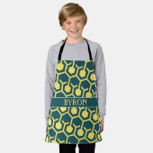 六角ブルーイエローパターミニマルン エプロン (着用した状態)