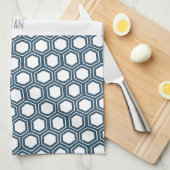 六角ブルー白パタミニマルーン キッチンタオル (四つ折り)