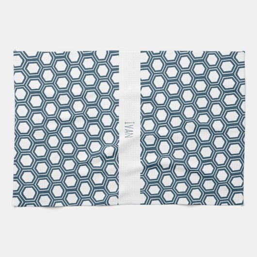 六角ブルー白パタミニマルーン キッチンタオル (横)
