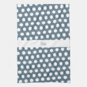 六角ブルー白パタミニマルーン キッチンタオル (縦)
