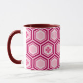 六角プリント、バーガンディ、ピンク マグカップ (左)