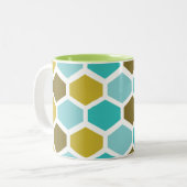 六角ベスタゴン中モダン央デコホワイトティール（緑がかった色）金ゴールド ツートーンマグカップ (正面左)