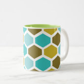 六角ベスタゴン中モダン央デコホワイトティール（緑がかった色）金ゴールド ツートーンマグカップ (正面右)