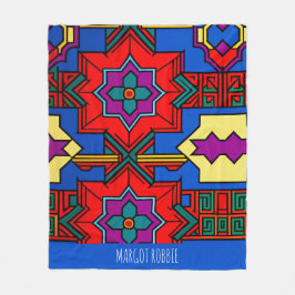 六角ポップ・アートの花赤ブルーアイソメパターン フリースブランケット