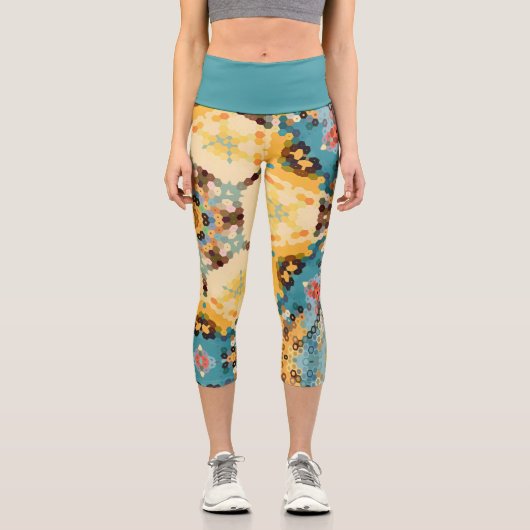 六角マンダライエローとブルー カプリレギンス (正面)