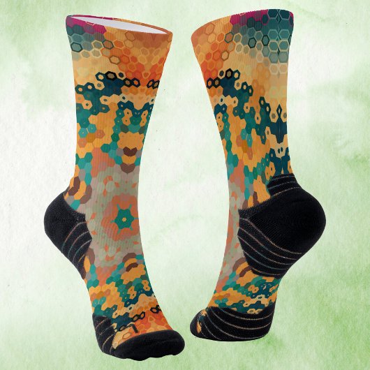 六角マンダラオレンジと青 ソックス