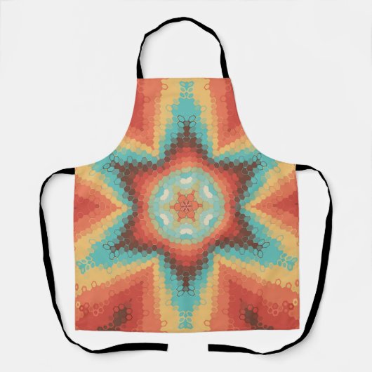 六角マンダラオレンジブルーとイエロー エプロン (正面)