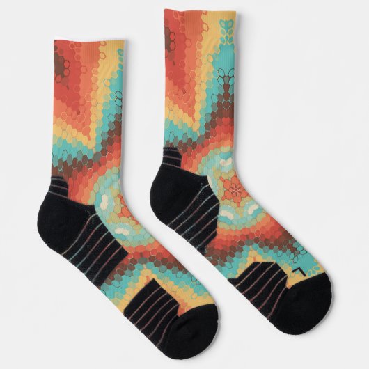 六角マンダラオレンジブルーとイエロー ソックス (右)