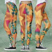 六角マンダラオレンジブルーとピンク レギンス