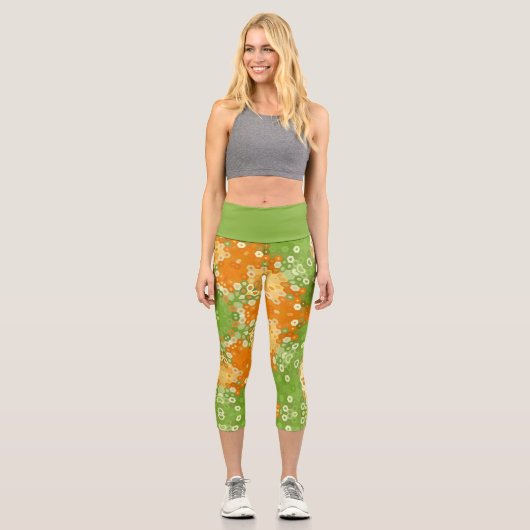 六角マンダラグリーンとオレンジ カプリレギンス (正面)