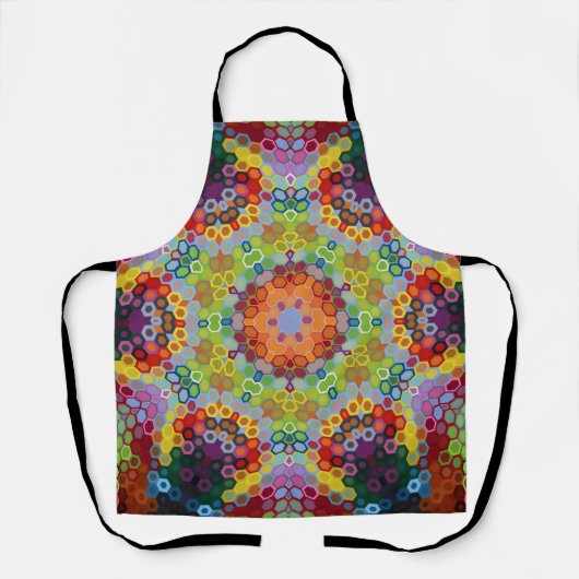 六角マンダラグリーンピンクとオレンジ エプロン (正面)