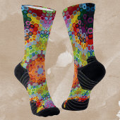 六角マンダラグリーンピンクとオレンジ ソックス