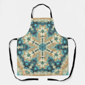 六角マンダラブルーとオレンジ エプロン (正面)