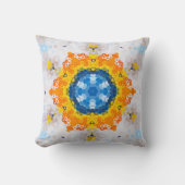 六角マンダラブルーイエローオレンジと白 クッション (正面)