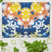 六角マンダラブルーイエローオレンジと緑 キッチンタオル (折り畳み)