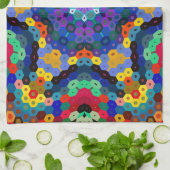 六角マンダラブルーイエローレッドとグリーン キッチンタオル (折り畳み)