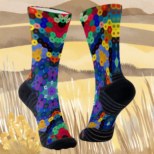 六角マンダラブルーイエローレッドとグリーン ソックス