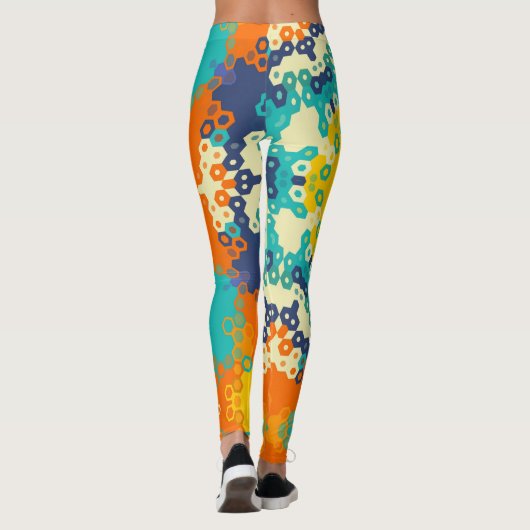 六角マンダラブルーオレンジと黄色 レギンス (裏面)