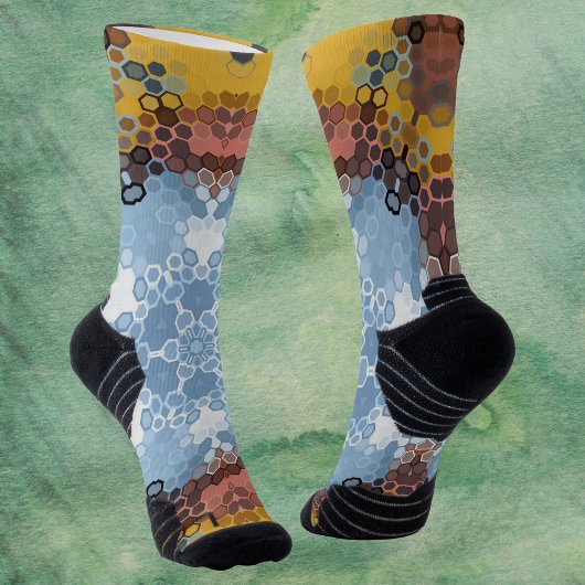 六角マンダラブルー黄色とピンク ソックス